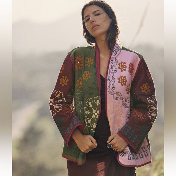ZARA NEW PATCHWORK FLORAL EMBROIDERED QUILTED JACKET - Picture 1 of 12